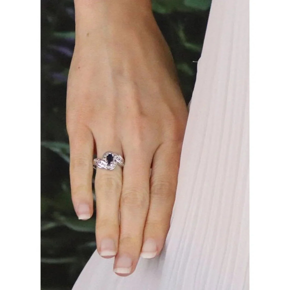 14k White Gold Natural Blue Sapphire and Diamond Ring Size 7 1/4 - Picture 3 of 8